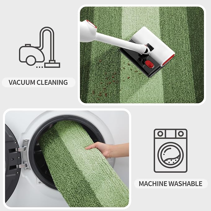 Kitinjoy Indoor Outdoor Door Mat, 36x24 Non-Slip Absorbent Dirt Trapper, Low-Profile Washable Inside Entrance Front Floor Mat, Sturdy Soft Entry Doormats for Entryway, Green - Image 5