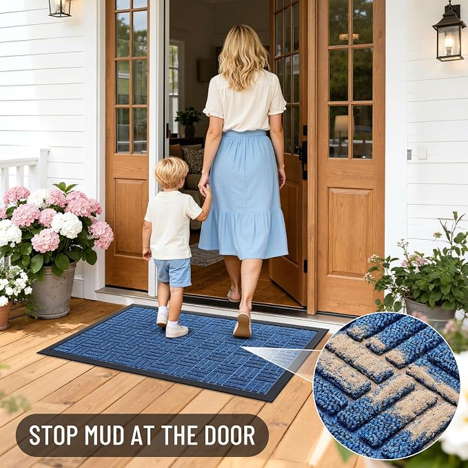 OLANLY Front Door Mat Outside Entrance 47x23, Absorbent, Heavy Duty Sturdy Natural Rubber Doormat Indoor Outdoor, Non-Slip, Stain and Fade Resistant, Low Profile Floor Mat for Entryway, Ocean Blue - Image 6