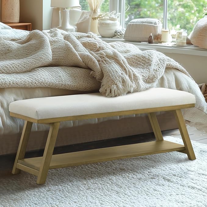 Zihanhome 45" Entryway Bench Upholstered Storage Bench for Bedroom Shoe Rack Bench for Living Room, Hallway, Mudroom, Balcony, Sturdy Indoor Bench Seat Holds Up to 300 lbs (Beige) - Image 8