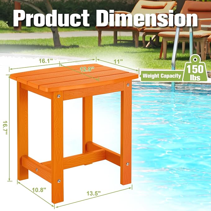 Y&M Outdoor Side Table, HIPS Adirondack Small Single Table, Waterproof Square Outside Table, Balcony Modern End Tables for Patio, Pool, Beach, Porch, Deck, Indoor or Outdoor Use, Orange - Image 3