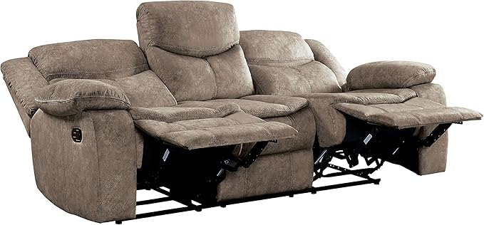 Lexicon Bay Manual Reclining Living Room Sofa Set, 3-Piece, Brown
