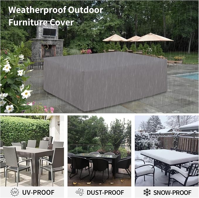 Easy-Going 600D Heavy Duty Patio Furniture Cover, Outdoor Rectangular Table and Chair Set, Waterproof Sectional Set (124"L x 71"W x 28"H, Grey) - Image 6
