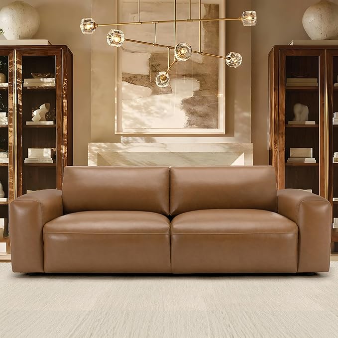 COLAMY PU Leather Sofa Couch, 95" Oversized Sofa Loveseat for Living Room, Comfy Love Seat Couch with Extra Deep Seats, Wide Arm, Down Filled 3-Seater Modern Sofa for Apartment/Lounge/Bedroom-Brown