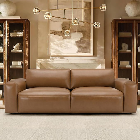 COLAMY PU Leather Sofa Couch, 95" Oversized Sofa Loveseat for Living Room, Comfy Love Seat Couch with Extra Deep Seats, Wide Arm, Down Filled 3-Seater Modern Sofa for Apartment/Lounge/Bedroom-Brown