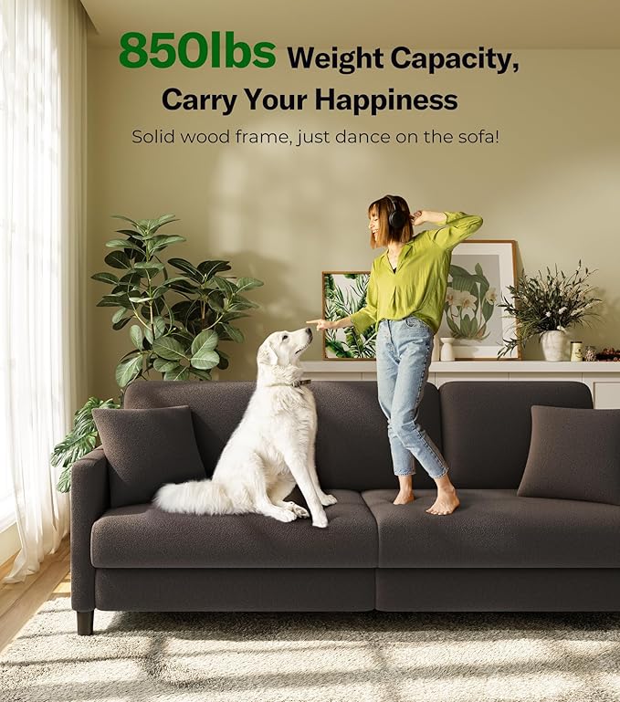 83" Couches for Living Room, Comfy Sofas for Living Room with Storage Ottoman, Teddy Sofa Couch, Tool-Free Loveseat Sofa, All-Wood Love Seat Couches, L Shaped Couch 2 Pillow Included, Khaki