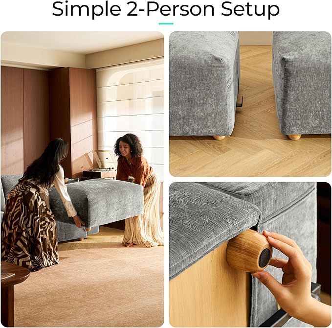 LINSY HOME Cloud Couch Sectional, Modular Sofa Sectionals for Living Room Bedroom, 91" U Shape Love Seat Couch with Ottoman, 2 Seater Deep Seat Cozy Couch Luxury Chenille Sofas, Grey