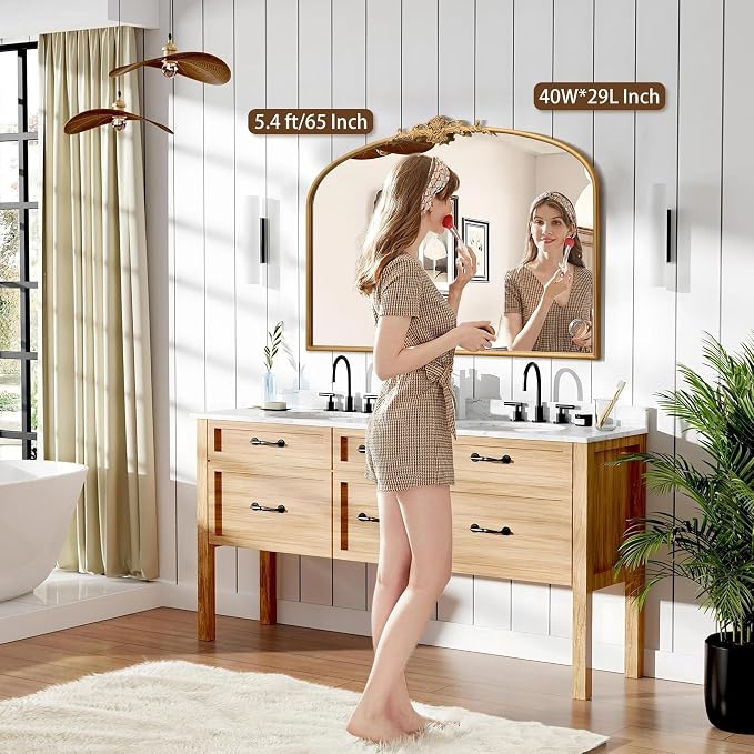 Besdomus Antique Arched Gold Mirror: 40"x29" French Large Decorative Gold Vintage Wall Vanity Mirror - Baroque Traditional Ornate for Bedroom/Bathroom/Fireplace/Entryway - Home Decor for Homemakers - Image 2