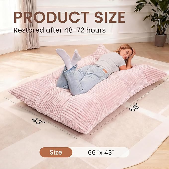 HOMRELEXA Giant Bean Bag Chair, 3-in-1 Convertible Bean Bag Floor Cushion with Washable Cover,Beanbag Chairs for Adult, Living Room, Bedroom, Pink