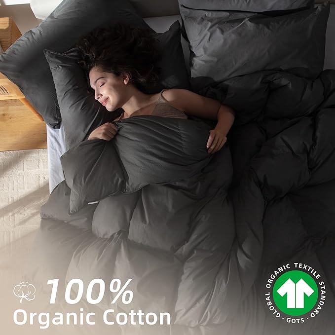 Goose Feather Down Fiber Comforter King Size,100% Organic Cotton Duvet Insert,All-Season Luxury Duvet Insert with Baffle Box Design, 750+Fill Power Hotel Collection Bedding Comforter