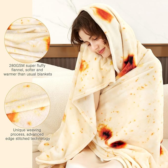 LetsFunny 90in Burrito Tortilla Throw Blanket, Double Sided Burritos Taco Tortilla Wrap Blankets for Adults Kids, Novelty Realistic Soft Flannel Round Food Blankets, Christmas Birthday Gifts for Women