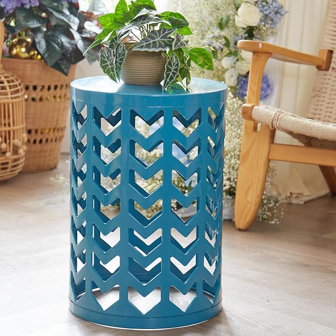 Y&M Set of 3 Nesting Metal Round Coffee Table, Side Table End Table for Indoor Outdoor Multifunctional Use,Heavy Duty Metal Plant Stand Decorative Garden Stool- Blue(Ship from US) - Image 3