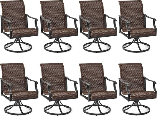 EROMMY Patio Wicker Swivel Chair Set of 8, Heavy Duty Outdoor Dining Chair with 23.5'' High Back, Extra-Large Water-Fall Seat, Rattan Porch Gentle Rocker for Outside, Garden, Backyard by EROMMY