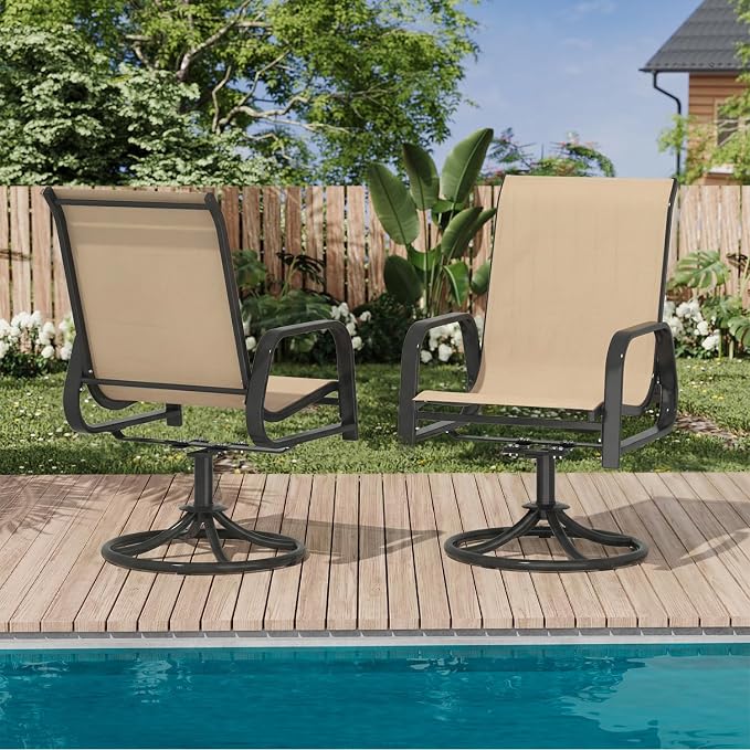 MELLCOM Patio Swivel Chair Set of 8, High Back Textilene Outdoor Dining Chairs with E-Coating Metal Frame, All-Weather Outdoor Furniture Rocker for Backyard, Porch, Garden, Lawn, Beige - Image 8