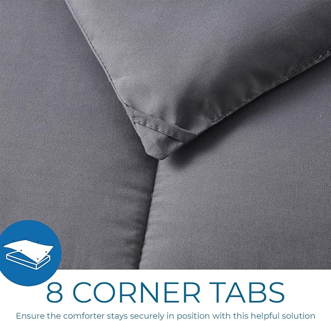 Nestl Comforter Duvet Insert, Quilted Down Alternative Twin XL Size, All Season Grey With Corner Tabs