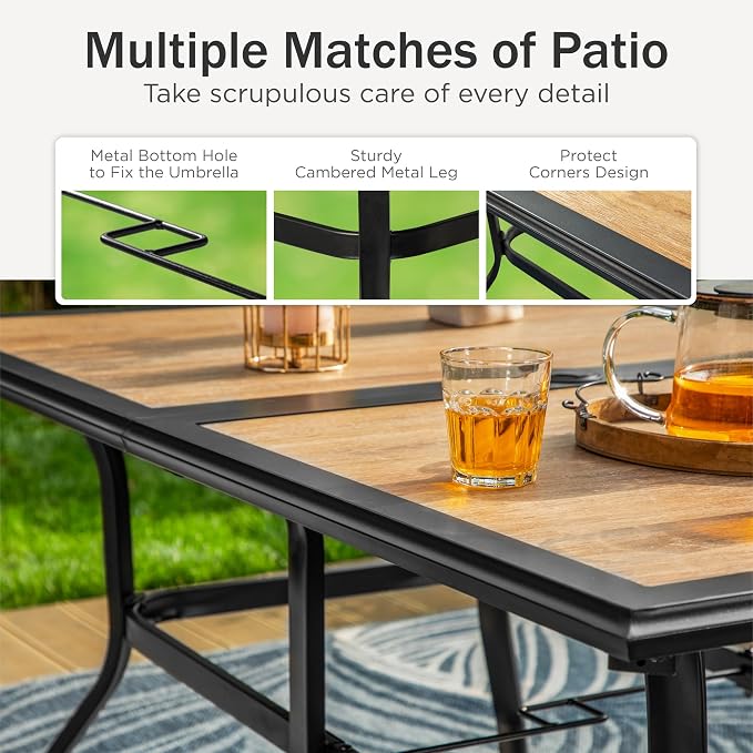 PHI VILLA Outdoor Dining Table for 6, 60" Metal Rectangle Metal Steel Table with Polywood Tabletop, Modern Long Furniture for Patio, Deck, Porch, Yard - Image 5