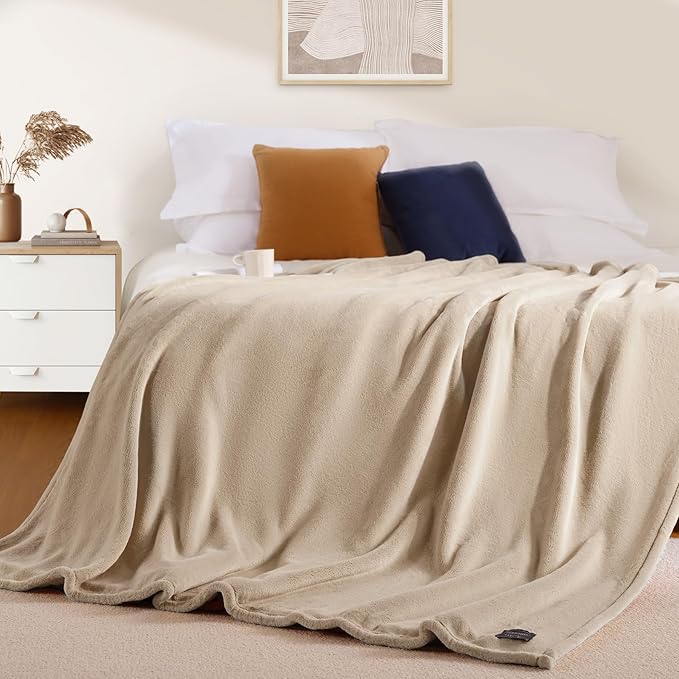 BEAUTEX Fleece Blanket Queen Size Super Soft Flannel Throw Blanket Lightweight Fuzzy Plush Blanket for Couch Sofa or Bed All Seasons (Ivory, 90" x 90")