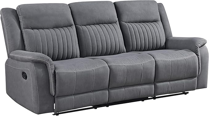 Lexicon Manual Double Reclining Sofa, Polished Microfiber Upholstered 3 Seater Manual Sofa Recliner for Living Room, Wall Hugger, Easy Assembly, Gray