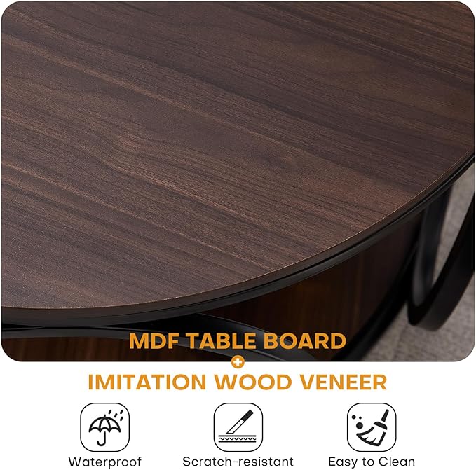 BECHAEO 31.5" Round Coffee Table with Storage, 2 Tier Vintage Coffee Table for Living Room, Industrial Design Wood Top & Metal Legs-Modern Accent Cocktail Tables for Home Office