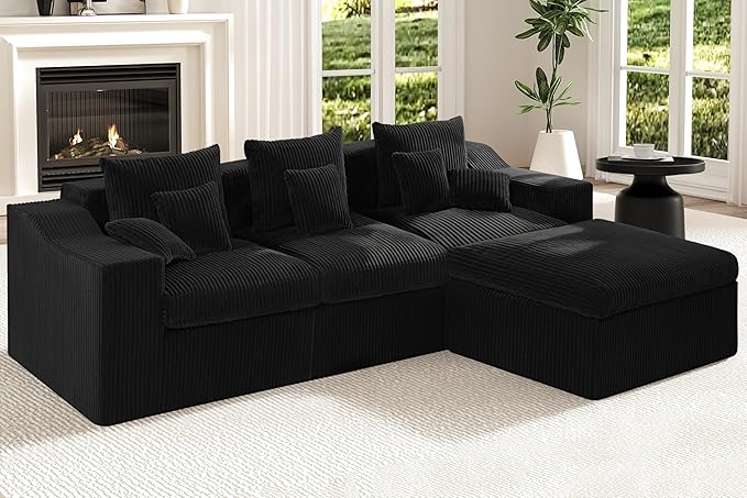 101" Modular Couch Sectionals with Ottoman, Big Comfy Cloud Couches, L Shaped 4 Seat Modular Sectional Sofa, Sectional Double Cushion Couches with Deep Seat for Living Room,No Assembly Required(Black)
