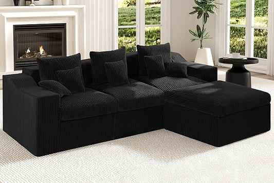 101" Modular Couch Sectionals with Ottoman, Big Comfy Cloud Couches, L Shaped 4 Seat Modular Sectional Sofa, Sectional Double Cushion Couches with Deep Seat for Living Room,No Assembly Required(Black)