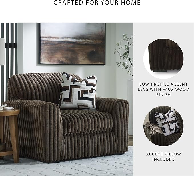 Signature Design by Ashley Midnight-Madness Modern Upholstered Oversized Chair with Reversible Cushions, Dark Brown