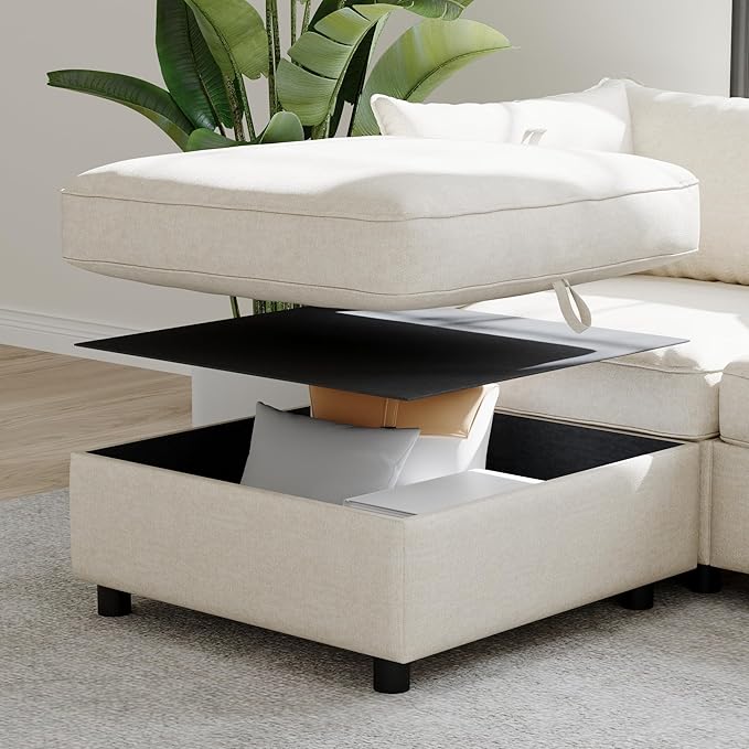 Oversized 8 Seater Modular Storage Sectional Sofa Customizable Seating Group Sofa&Couch Convertible Sleeper Sofabed W/Movable Ottoman & Seat, U-Shaped Chenille Upholstered Sofa Couch for Living Room