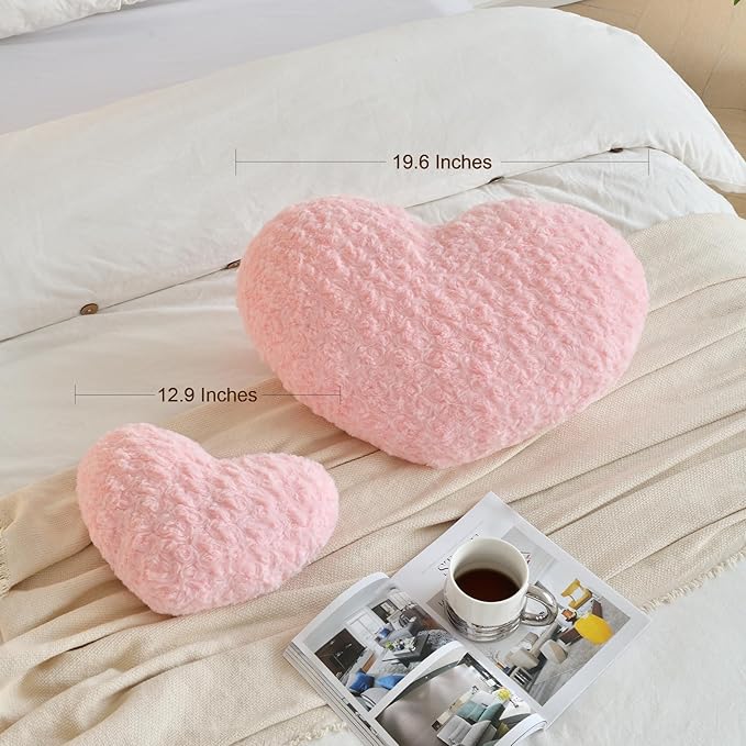 Heart Pillow, Soft Heart Shaped Pillow with Room Decorative Throw Pillows for Bed Couch Chair Sofa, Heart Shaped Cute Throw Pillow Cushion for Bedroom Living Room (Grey Pink, Large 19.6" x 15.7")