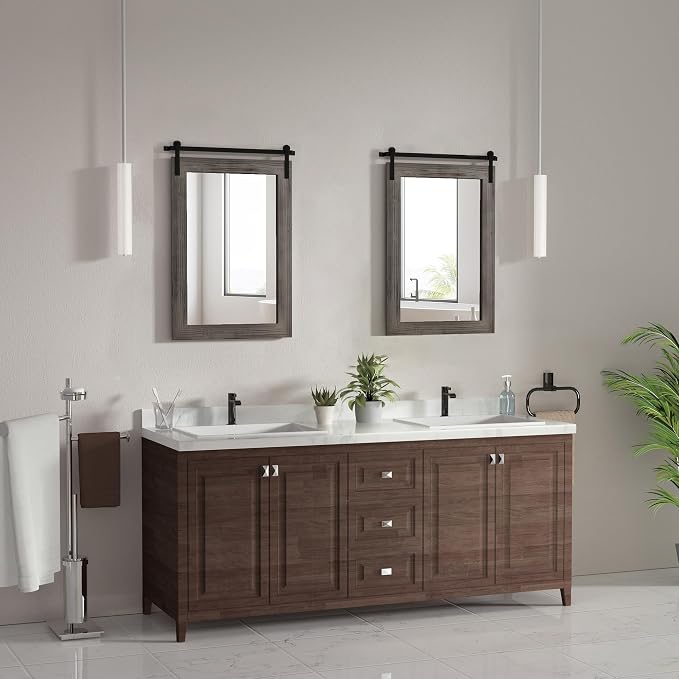 COGOOD Bathroom Mirrors for Over Sink - 22 x 30 Farmhouse Barn Door Wall Mirror for Bathroom, Living Room, Entryway Wall Decor Grey - Image 3