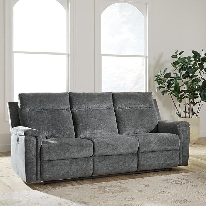 Signature Design by Ashley Barnsana Minimalist Power Reclining Sofa with USB Charging Ports, Gray