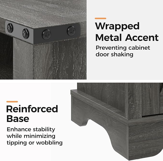 RoyalCraft 25" Tall Nightstands Set of 2, Farmhouse Nightstand with Charging Station, Large End Table with Storage, Wood Grey Bedside Table for Bedroom, Dark Grey - Image 7
