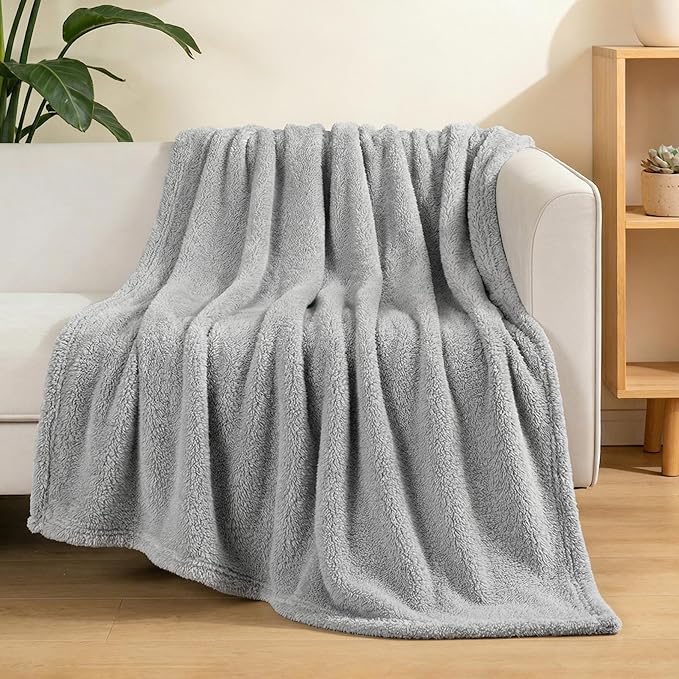 Exclusivo Mezcla Soft Fleece Throw Blanket for Couch, Super Soft Velvet Plush Fleece Blankets, Fuzzy Cozy and Warm for Winter, 50x60 Inches, Light Grey