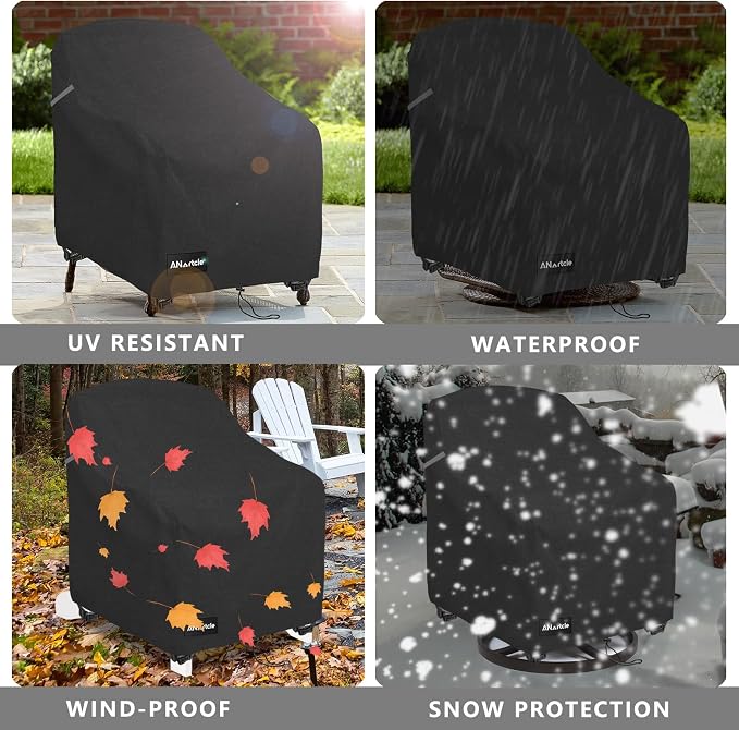 ANartcle Patio Chair Covers,600D Waterproof Heavy Duty Outdoor Lawn Patio Furniture Covers,Patio Swivel Chair Covers for Outdoor Furniture,(32W x 35D x 36H inches) Black - Image 9