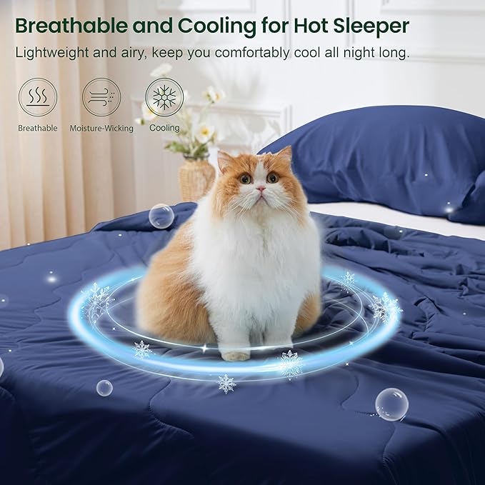 Love's cabin Cooling Comforter King Size, Double Sided Cooling Blankets for Hot Sleepers, Q-Max>0.4 Instant Cool-to-Touch, 2X Breathable & Moisture-Wicking, Oeko-TEX Certified, 108"x90" Dark Blue