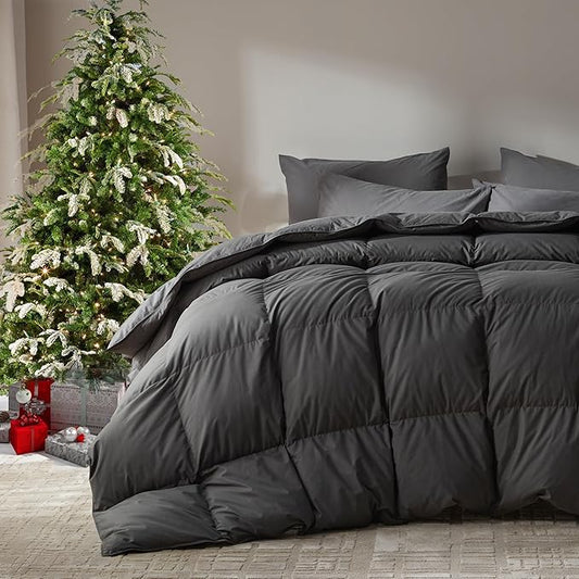 Goose Feather Down Fiber Comforter King Size,100% Organic Cotton Duvet Insert,All-Season Luxury Duvet Insert with Baffle Box Design, 750+Fill Power Hotel Collection Bedding Comforter