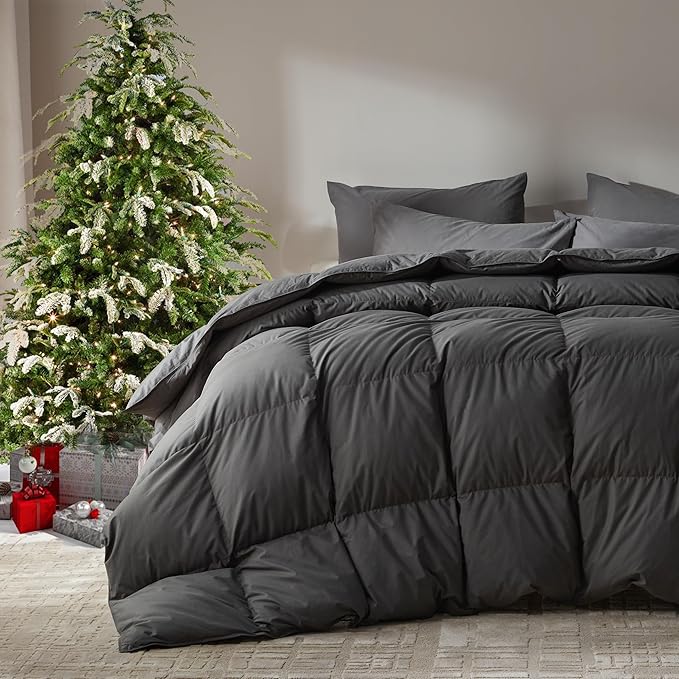 Goose Feather Down Fiber Comforter Cal King Size,100% Organic Cotton Duvet Insert,All-Season Luxury Duvet Insert with Baffle Box Design, 750+Fill Power Hotel Collection Bedding Comforter
