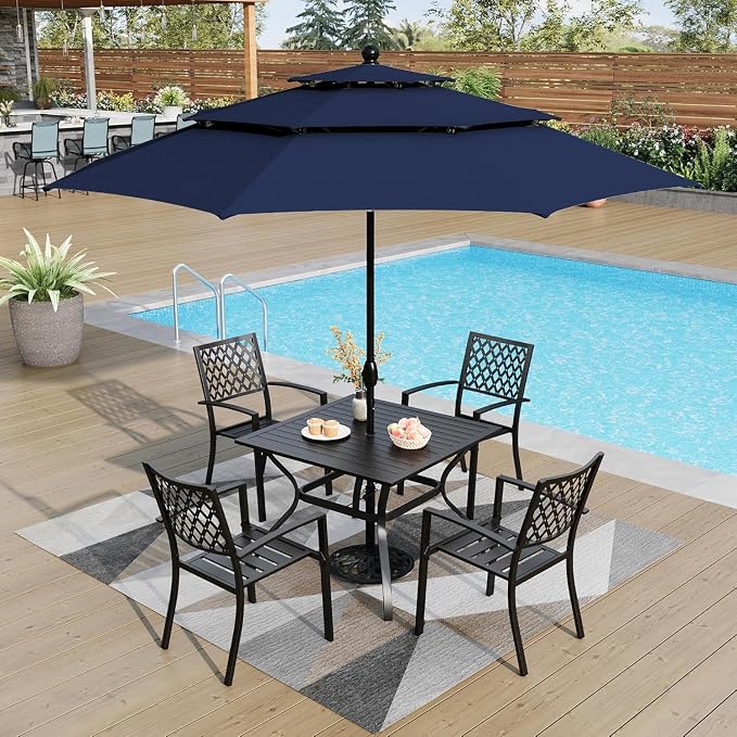 PHI VILLA 37 Inch Outdoor Dining Table Metal Steel Slat Square Patio Dining Table with 1.57" Umbrella Hole for Garden, Backyard and Porch (Classic Black) - Image 5