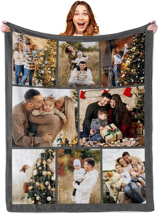 ROMANDY Ships Next Day Custom Blanket with Picture Customized Banket Personalized Throw Blankets Customizable Photo Blankets Customize Gift for Her Him Mom Dad Wife Husband Girlfriend Boyfriend