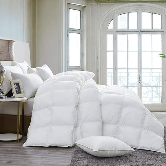Luxurious 800 Thread Count Hungarian Goose Down Comforter Duvet Insert - King/Cal King Size, 75 oz. Fill Weight, Premium Baffle Box, 100% Egyptian Cotton Cover (White)