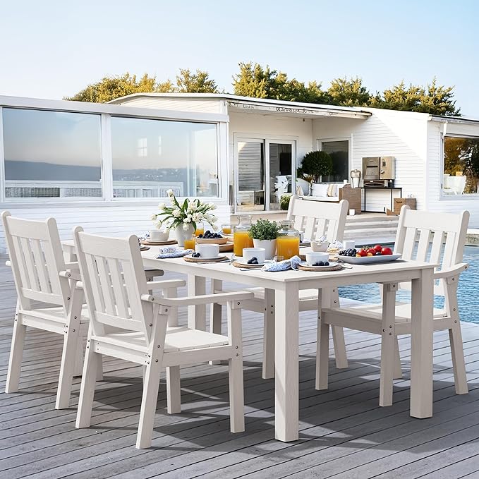 YEFU HIPS Patio Table Set: 10 Piece Outdoor Table and Chairs Dining Furniture Set with Umbrella Hole - White Modern Plastic Dining Sets 8 Person for Outside Deck with Metal Aluminum Frame - Image 9