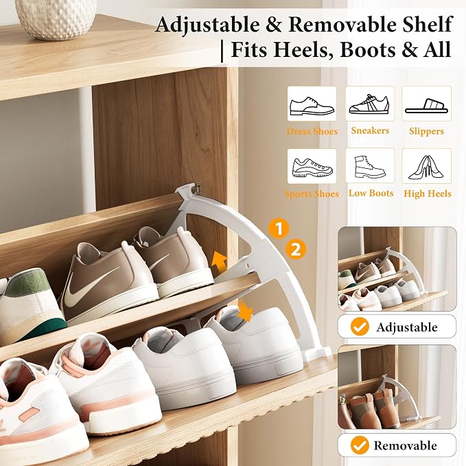 Nicetree Shoe Storage Cabinet for Entryway - Ultra Slim Shoe Cabinet with Tiered Fluted Design - Modern Shoe Organizer with Gold Legs, Hidden Shoe Rack for Small Spaces, Fits Men's Size 13.5 - Image 4