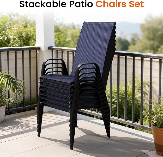 JEAREY Patio Dining Chairs Set of 4, Outdoor Stackable Dining Furniture Set, All Weather Dining Set for Lawn, Garden, Backyard, Poolside, Navy Blue - Image 7