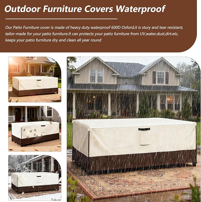 Patio Furniture Covers Waterproof,Heavy Duty Outdoor Furniture Covers, Rectangle Patio Table Cover Fits 5-8Piece Sectional Set Outdoor Chair Couch Table Sets(111" L x 74" W x 28" H) - Image 3