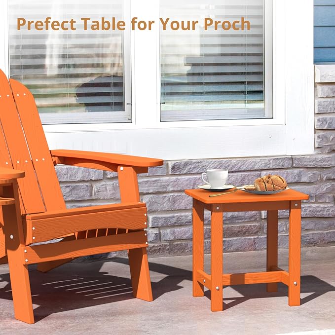 LUE BONA Outdoor Side Table, HDPS Small Outdoor Table, Adirondack Side Table, Outside End Table for Patio, Porch, Deck, Pool, Weather Resistant/Easy Maintenance/Indoor or Outside Use, Orange - Image 5