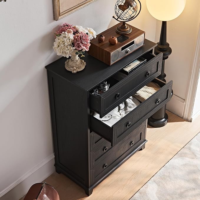 Joaxswe Farmhouse 5 Drawer Dresser for Bedroom Set of 2, 42" Tall Small Dressers & Chest of Drawers, Rustic Wood Dresser with Metal Handle, Storage Organizer Closet for Living Room, Hallway,Entryway - Image 4