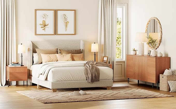 WAMPAT 3 Pieces Bedroom Set, Fluted Dresser and Nightstand Set, Wood Storage Cabinet and Nightstands Set of 2 with Charging Station, Wide Storage Organizer Cabinet for Bedroom, Mocha