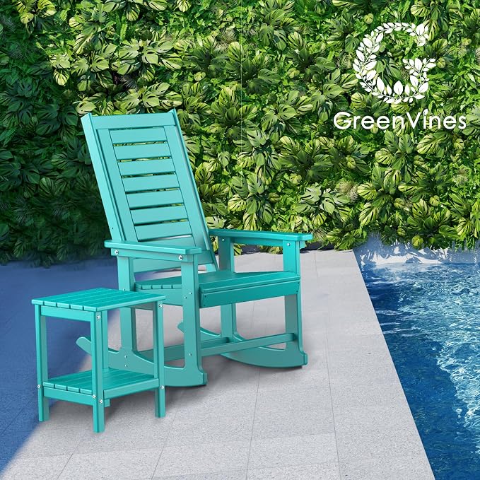 GREENVINES Outdoor Rocking Chairs | Set of 4 | Porch Rocker | HDPE Plastic | Aqua | Oversized Rockers | High Back | Big & Tall | Ladder Back | for Patio Outside Backyard Balcony Garden - Image 2