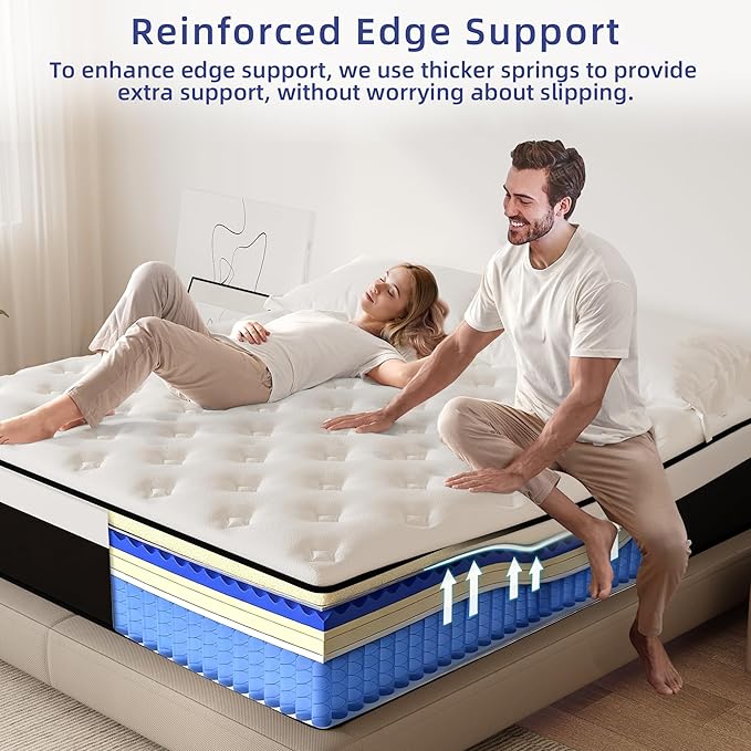 Queen Mattress, 12 Inch Queen Hybrid Mattress in a Box with Memory Foam, Medium Firm, Euro Top, Reinforced Edge Support, Pressure Relief & Motion Isolation, CertiPUR-US Certified