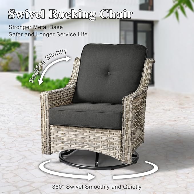 Patio Conversation Set,5 Pieces Wicker Patio Furnitures with Swivel Chair and Coffee Table,All Weather Patio Furniture Set for Garden,Backyard,Poolside and Patio,Black