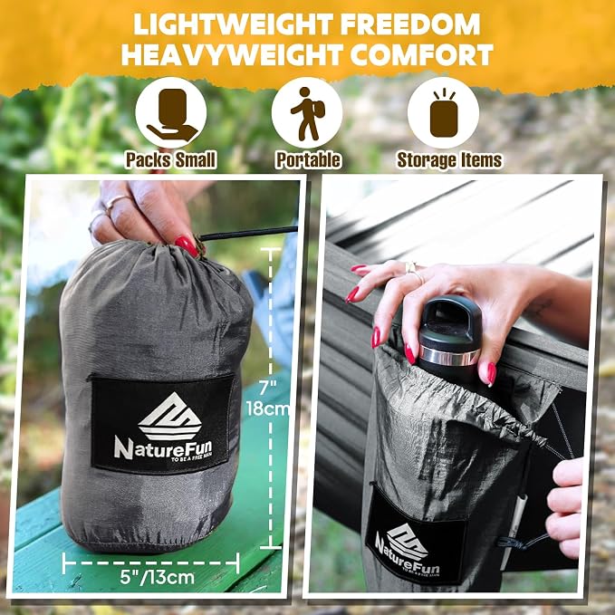 NATUREFUN Ultra-Light Travel Camping Hammock | 300kg Load Capacity,Breathable,Quick-Drying | 2 x Premium Carabiners,2 x Nylon Slings Included | Outdoor Indoor Garden - Image 6