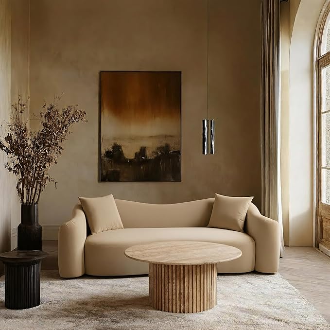 Meridian Furniture 44052Camel-S Destin Collection Modern | Contemporary Sofa with Ultra Luxe Camel 460 GSM Velvet, Rich Curves, 91" W x 34.5" D x 31" H, Camel